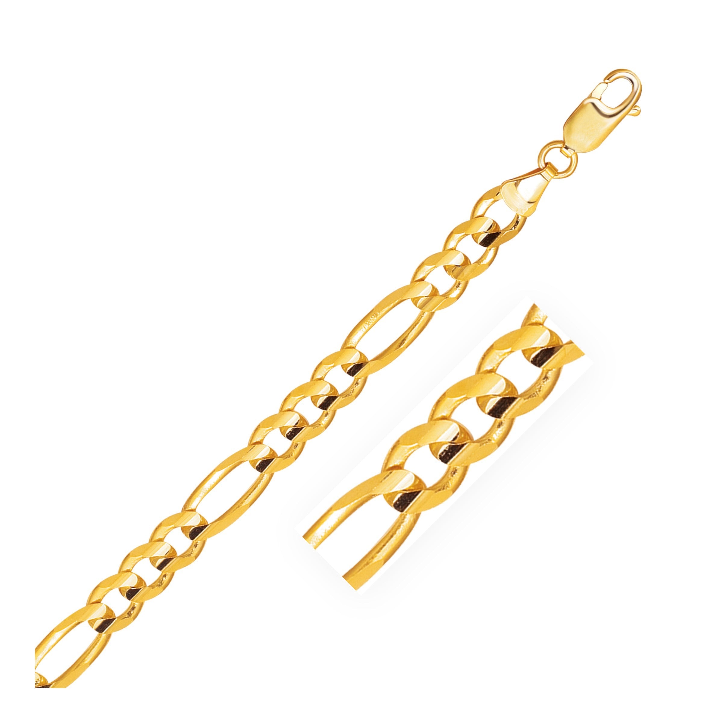 10K Yellow Gold Solid Figaro Chain (6.60 mm) in a sleek high-contrast midnight luxury editorial style